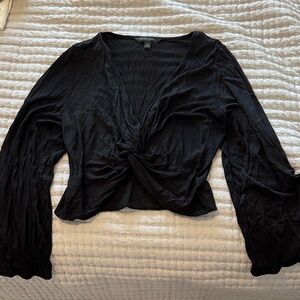 Women's Black Twist-Front Long Sleeve Top